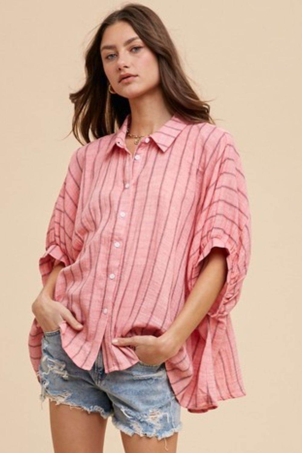 Annie Wear Striped Button Up Half Sleeve Shirt for a perfect OOTD – dress to impress outfits from Amexza