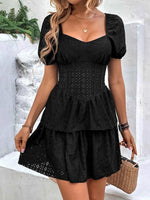 Layered Eyelet Short Sleeve Mini Dress for a perfect OOTD – dress to impress outfits from Amexza