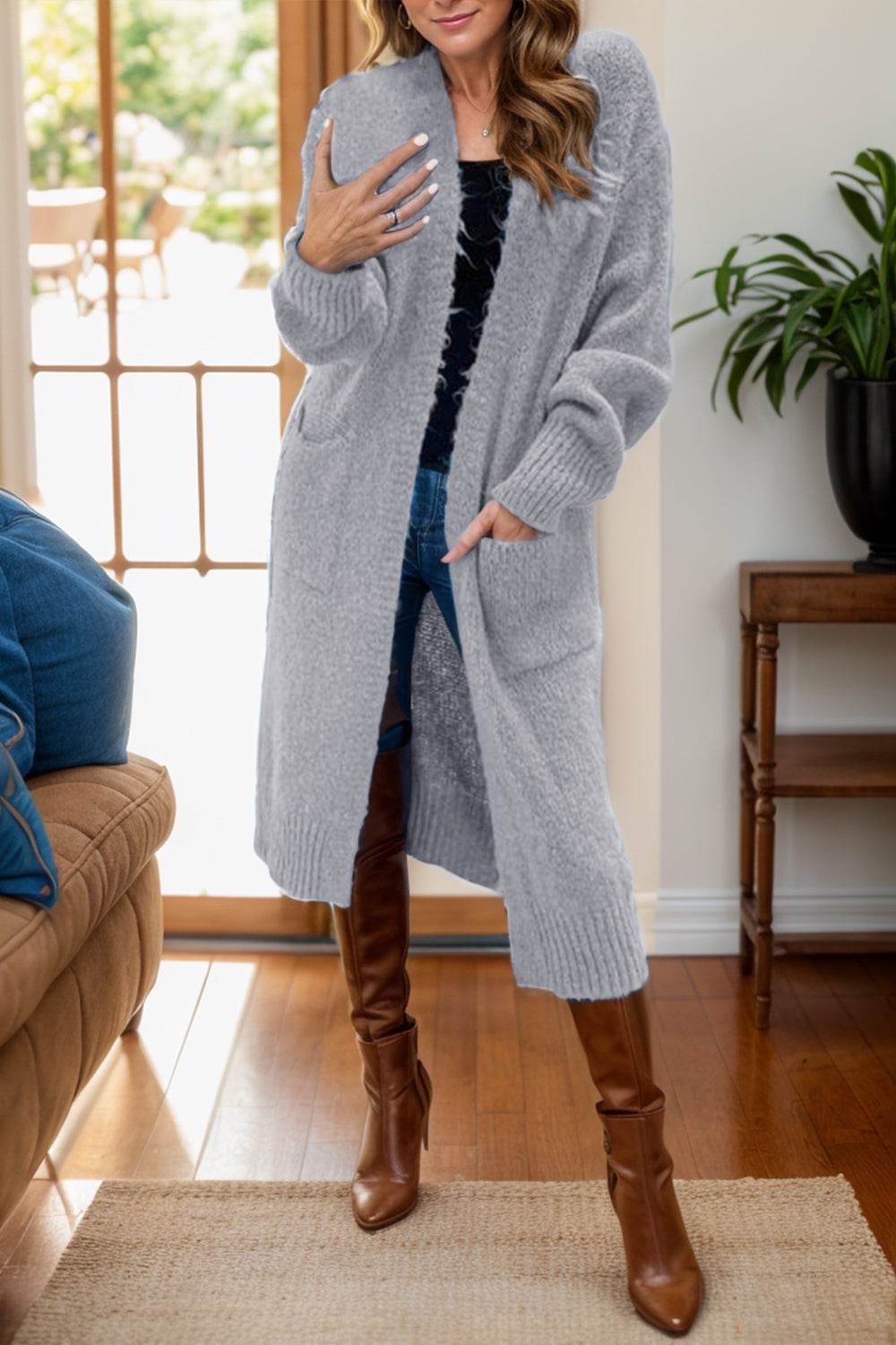 Peace Sign Long Sleeve Cardigan Gray for a perfect OOTD – dress to impress outfits from Amexza