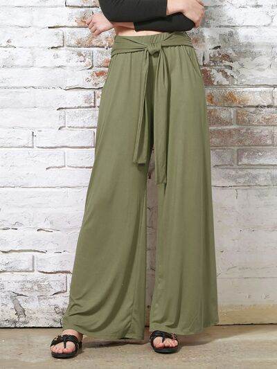 Tied Wide Leg Pants with Pockets Matcha Green for a perfect OOTD – dress to impress outfits from Amexza