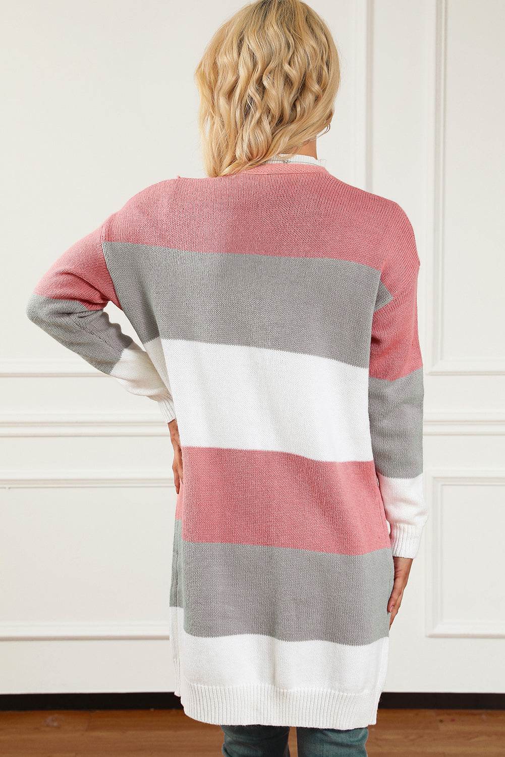 Striped Open Front Long Sleeve Cardigan for a perfect OOTD – dress to impress outfits from Amexza