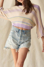 Contrast Striped Round Neck Three-Quarter Sleeve Top - Amexza