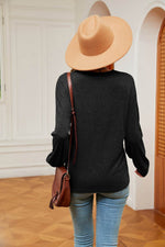 Contrast V-Neck Long Sleeve Blouse - Amexza