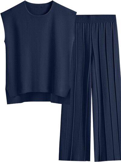 Round Neck Cap Sleeve Top and Pants Knit Set for a perfect OOTD – dress to impress outfits from Amexza