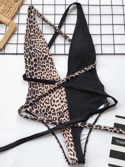 Tied Leopard Plunge One-Piece Swimwear for a perfect OOTD – dress to impress outfits from Amexza