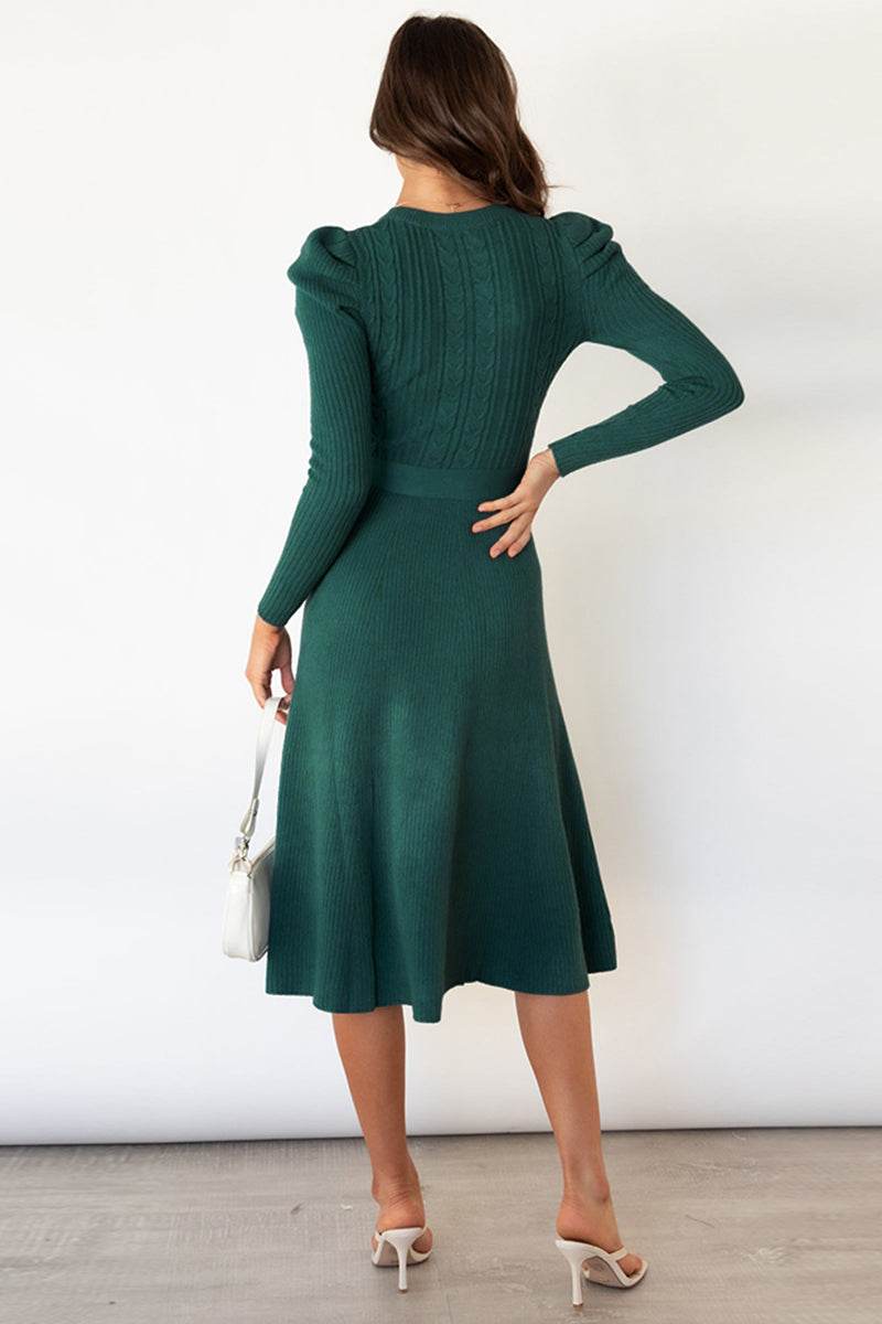 Round Neck Long Sleeve Tie Waist Sweater Dress for a perfect OOTD – dress to impress outfits from Amexza