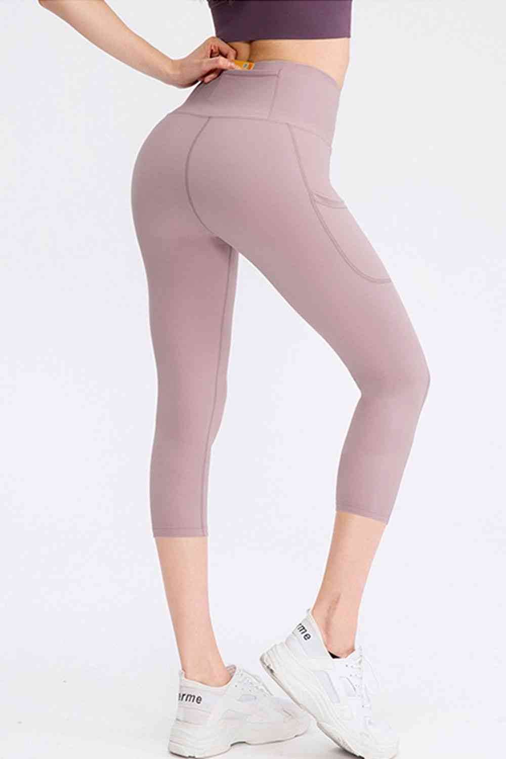 Wide Waistband Cropped Active Leggings with Pockets for a perfect OOTD – dress to impress outfits from Amexza