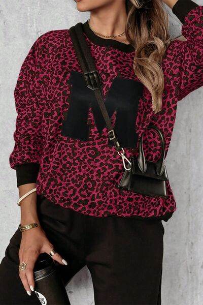 Letter M Leopard Round Neck Top and Pants Set for a perfect OOTD – dress to impress outfits from Amexza