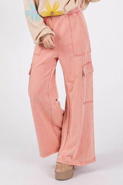 SAGE + FIG Knit Terry Mineral Wash Wide Leg Pants - Amexza