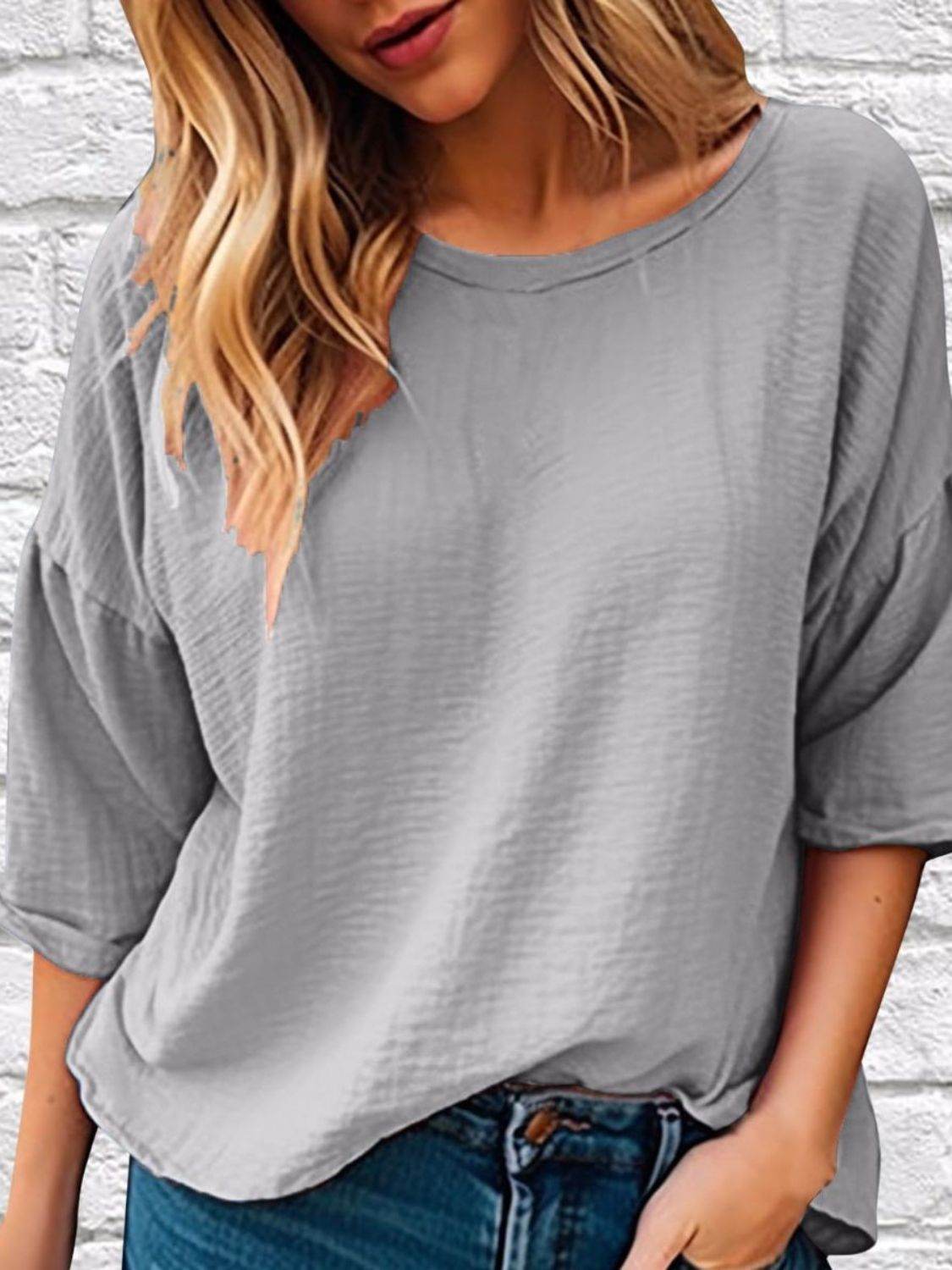 Full Size Round Neck Half Sleeve T-Shirt Plus Size for a perfect OOTD – dress to impress outfits from Amexza