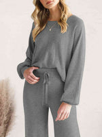 Long Sleeve Lounge Top and Drawstring Pants Set for a perfect OOTD – dress to impress outfits from Amexza