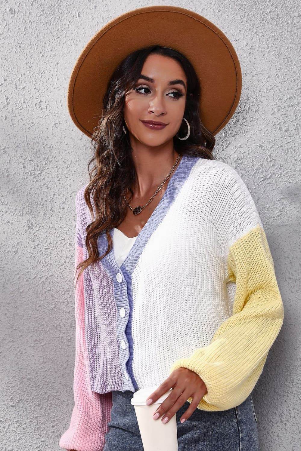 Color Block Ribbed Long Sleeve Cardigan for a perfect OOTD – dress to impress outfits from Amexza