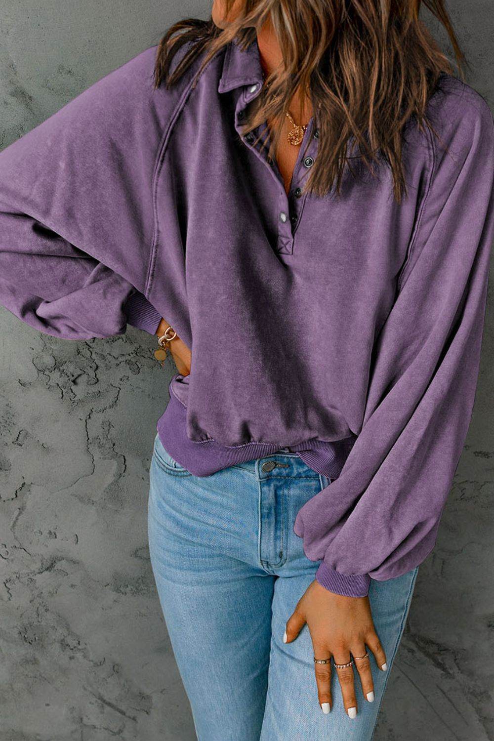 Half Snap Long Sleeve Sweatshirt - Amexza