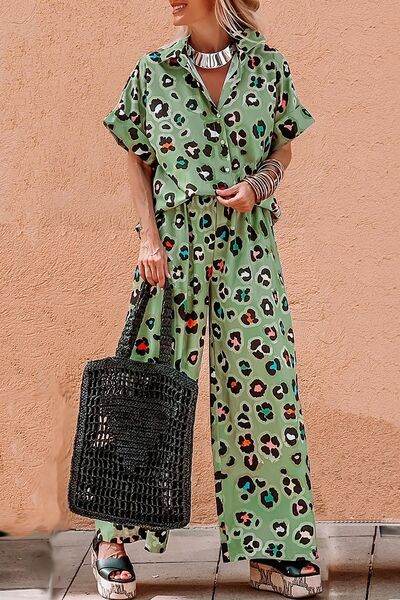 Leopard Collared Neck Top and Pants Set Sage for a perfect OOTD – dress to impress outfits from Amexza