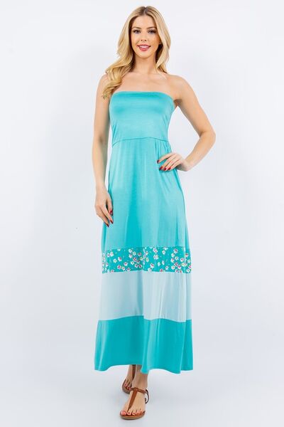 Celeste Full Size Color Block Tube Maxi Dress Plus Size Teal for a perfect OOTD – dress to impress outfits from Amexza