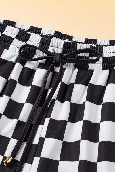 Drawstring Checkered Shorts with Pockets - Amexza