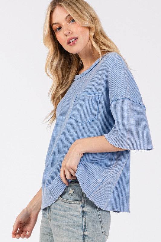 SAGE + FIG Exposed Seam Round Neck Half Sleeve T-Shirt - Amexza