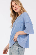 SAGE + FIG Exposed Seam Round Neck Half Sleeve T-Shirt - Amexza