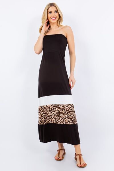 Celeste Full Size Leopard Color Block Tube Maxi Dress Plus Size for a perfect OOTD – dress to impress outfits from Amexza