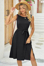 Tied Round Neck Sleeveless Dress - Amexza