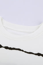 Slit Contrast Striped Round Neck Long Sleeve T-Shirt - Amexza