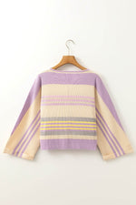 Contrast Striped Round Neck Three-Quarter Sleeve Top - Amexza