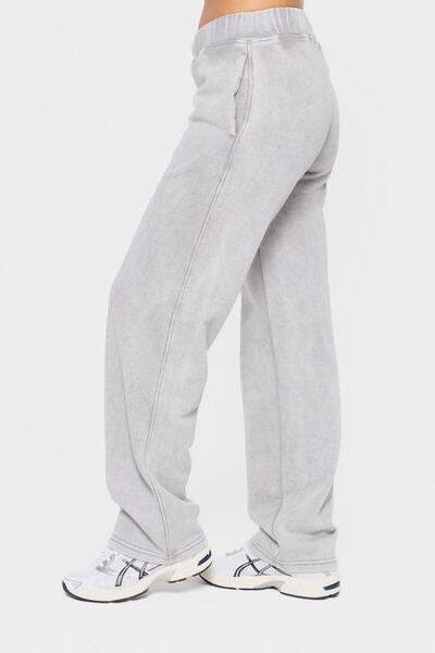 Mono B Elastic Waist Fleece Pants with Pockets - Amexza