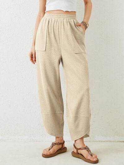 Lovelet Elastic Waist Wide Leg Pants Tan for a perfect OOTD – dress to impress outfits from Amexza