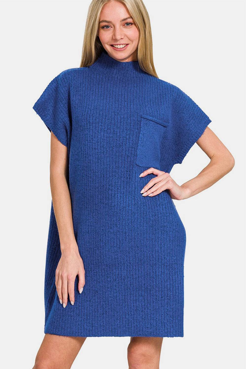 Zenana Short Sleeve Sweater Mini Dress Navy for a perfect OOTD – dress to impress outfits from Amexza