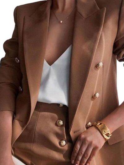 Lapel Collar Long Sleeve Blazer and Shorts Set for a perfect OOTD – dress to impress outfits from Amexza