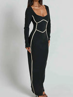 Contrast Trim Long Sleeve Bodycon Maxi Dress
