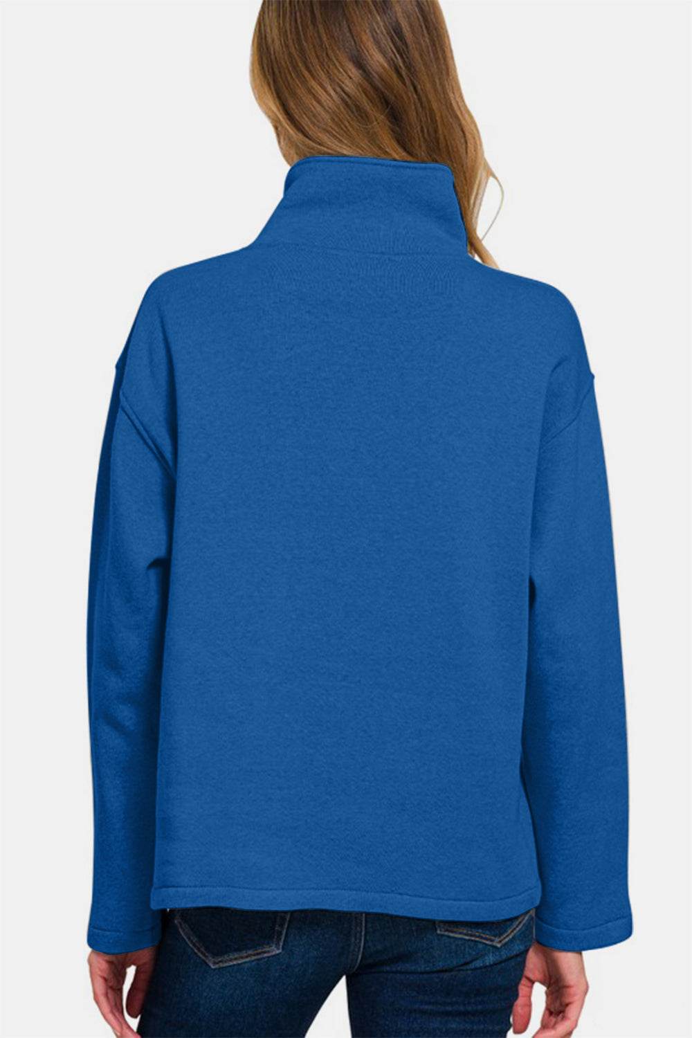 Zenana Turtleneck Half Snap Fleece Sweatshirt - Amexza