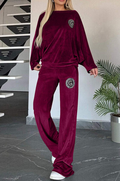 Full Size Boat Neck Long Sleeve Top and Pants Set for a perfect OOTD – dress to impress outfits from Amexza