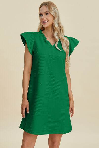 Double Take Full Size Ruffled V-Neck Cap Sleeve Dress for a perfect OOTD – dress to impress outfits from Amexza