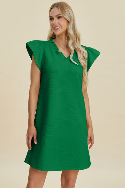 Double Take Full Size Ruffled V-Neck Cap Sleeve Dress for a perfect OOTD – dress to impress outfits from Amexza