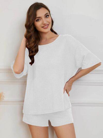 Round Neck Half Sleeve Top and Shorts Lounge Set for a perfect OOTD – dress to impress outfits from Amexza