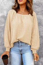 Square Neck Waffle-Knit Top - Amexza