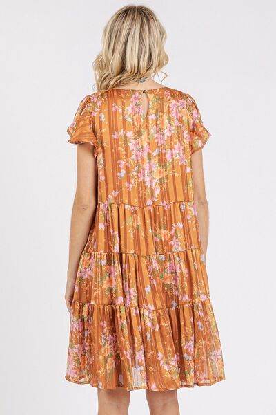 Mittoshop Flower Print Round Neck Flutter Sleeve Tiered Dress for a perfect OOTD – dress to impress outfits from Amexza