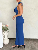 Backless Lace Up Back Sleeveless Maxi Dress