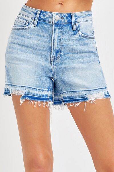 RISEN High Rise Distressed Hem Denim Shorts Light for a perfect OOTD – dress to impress outfits from Amexza