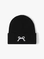 Embroidered Bow Knit Hat Black One Size for a perfect OOTD – dress to impress outfits from Amexza