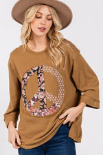 SAGE + FIG Floral Peace Patch Round Neck Top - Amexza