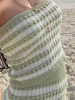 Contrast Striped Tube Top and Skirt Sweater Set for a perfect OOTD – dress to impress outfits from Amexza