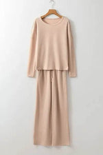 Round Neck Long Sleeve Top and Drawstring Pants Lounge Set for a perfect OOTD – dress to impress outfits from Amexza