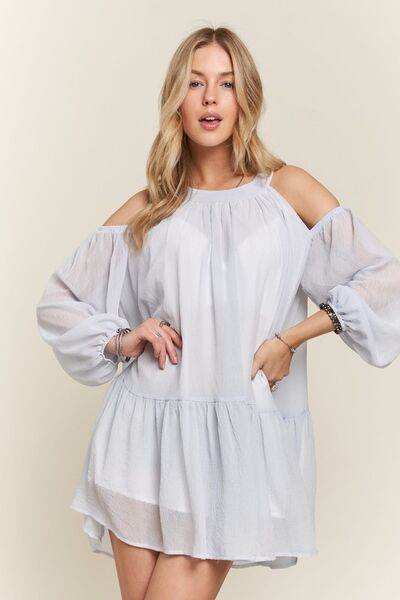 ADORA Cold Shoulder Balloon Sleeve Mini Dress for a perfect OOTD – dress to impress outfits from Amexza