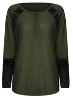 Full Size Striped Quarter Button Long Sleeve T-Shirt - Amexza
