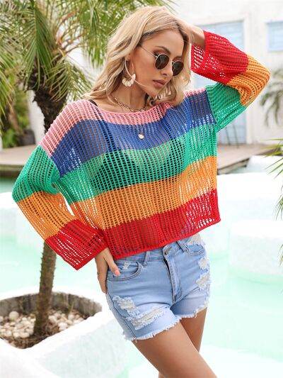 Angel Wings Color Block Openwork Boat Neck Cover Up for a perfect OOTD – dress to impress outfits from Amexza