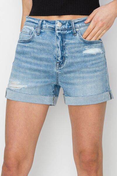 RISEN Distressed Mid-Rise Waist Denim Shorts for a perfect OOTD – dress to impress outfits from Amexza