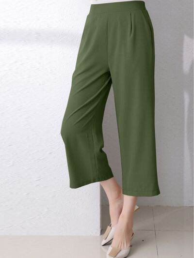 Full Size Pocketed Half Elastic Waist Pants - Amexza