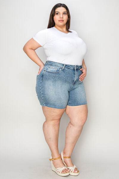 Judy Blue Full Size High Waist Raw Hem Denim Shorts for a perfect OOTD – dress to impress outfits from Amexza